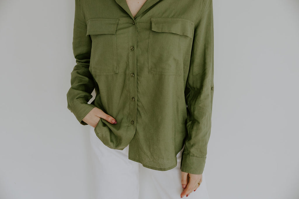 Classic Linen Button up - Olive
