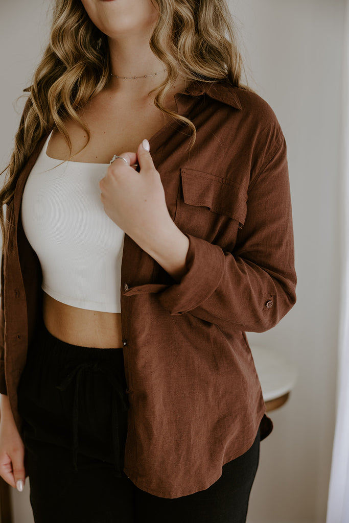 Classic Linen Button Up - Chocolate