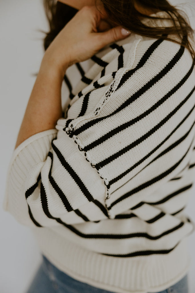 Black Boxy Striped Knit Sweater