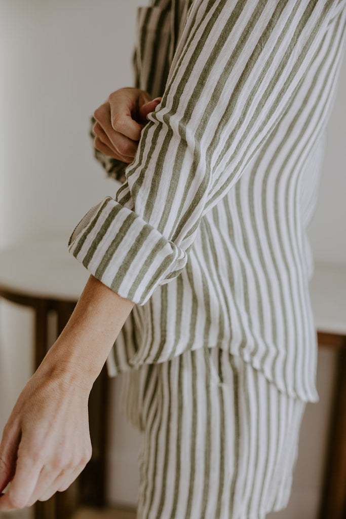Long Sleeve Striped Button Down - Chive