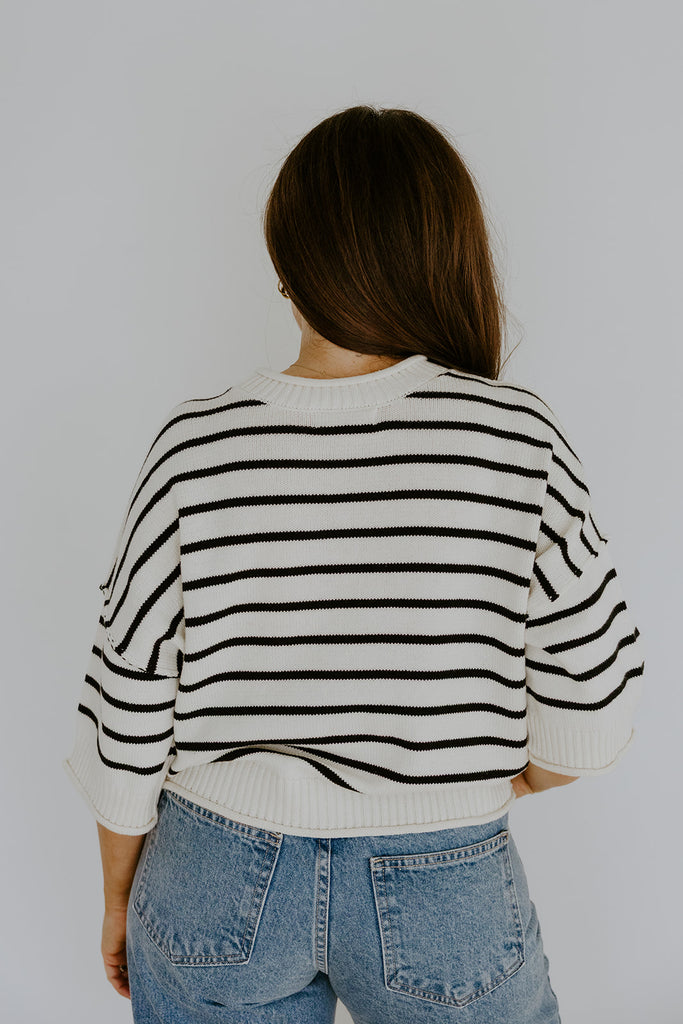 Black Boxy Striped Knit Sweater