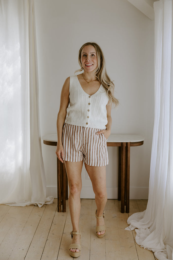 Knit Front Button Vest - Off White