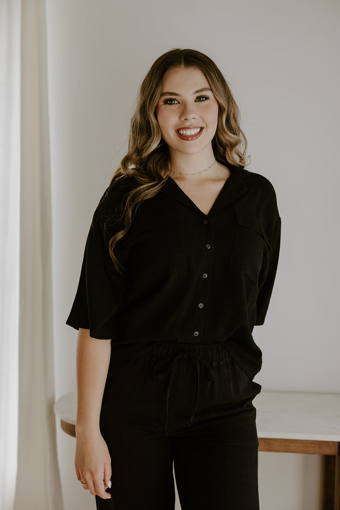 Linen Button Up Shirt - Black