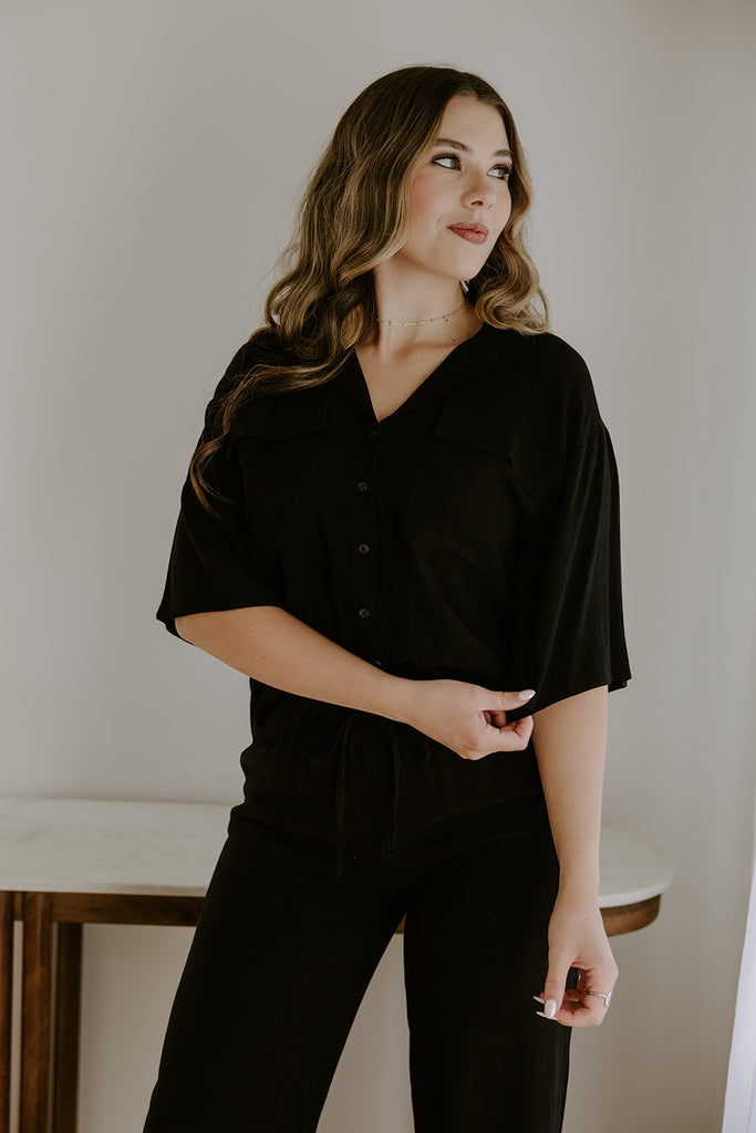 Linen Button Up Shirt - Black