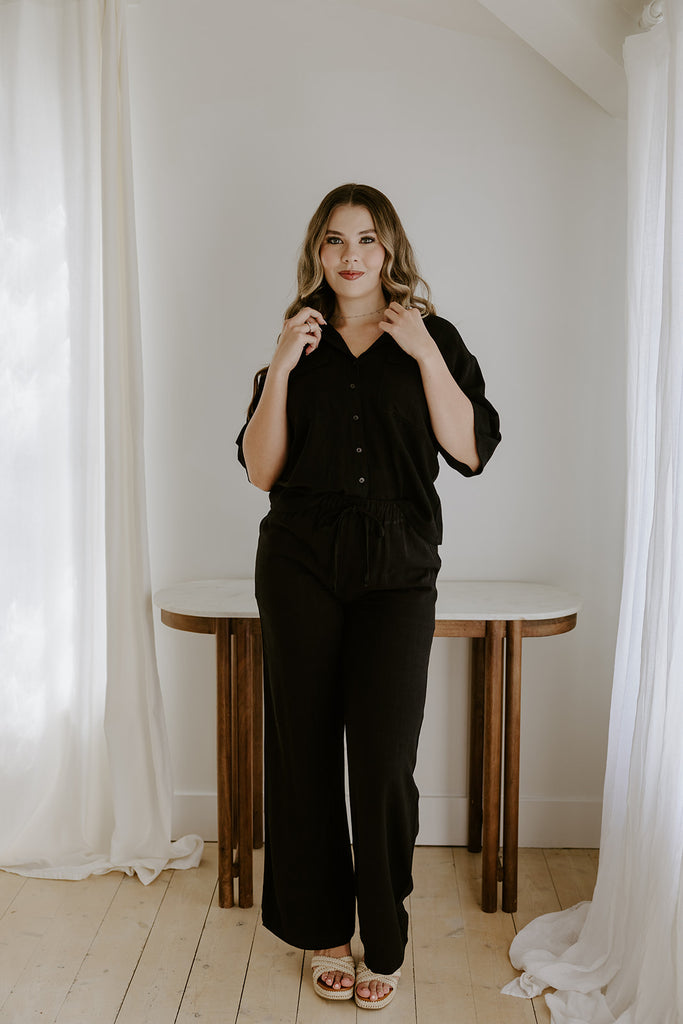 Linen Button Up Shirt - Black
