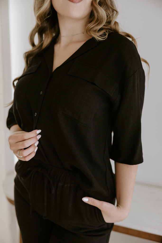 Linen Button Up Shirt - Black
