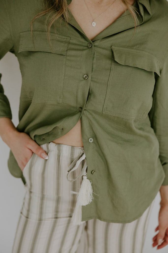 Classic Linen Button up - Olive