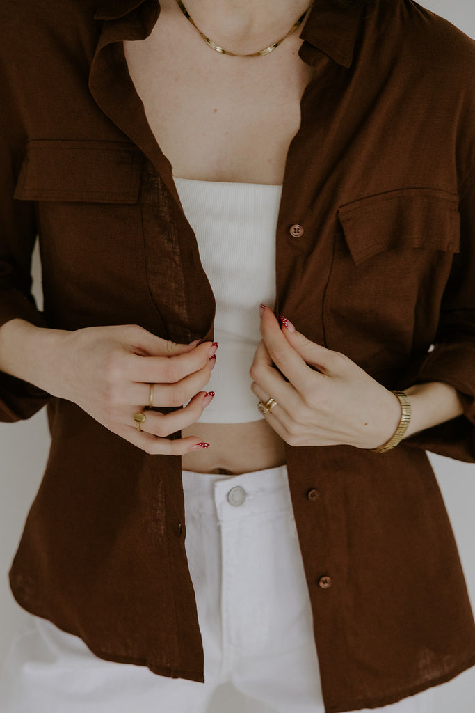 Classic Linen Button Up - Chocolate
