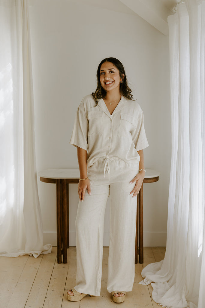 Linen Pant With Straight Leg - Oat
