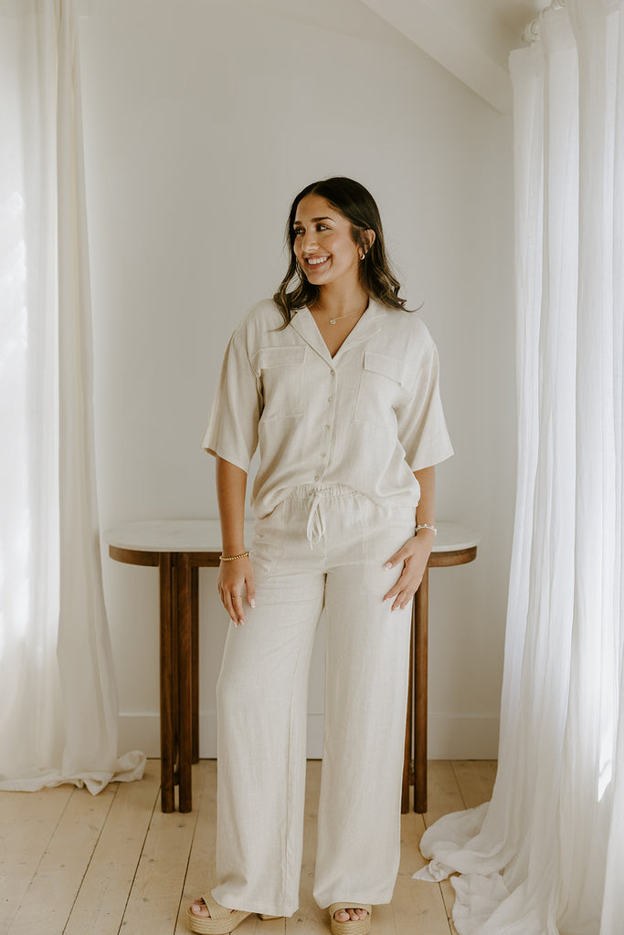 Linen Pant With Straight Leg - Oat