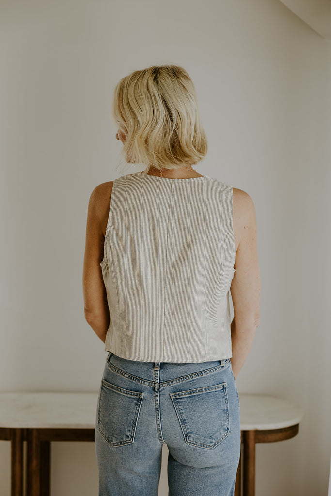 Thin Stripe Vest - Khaki and White