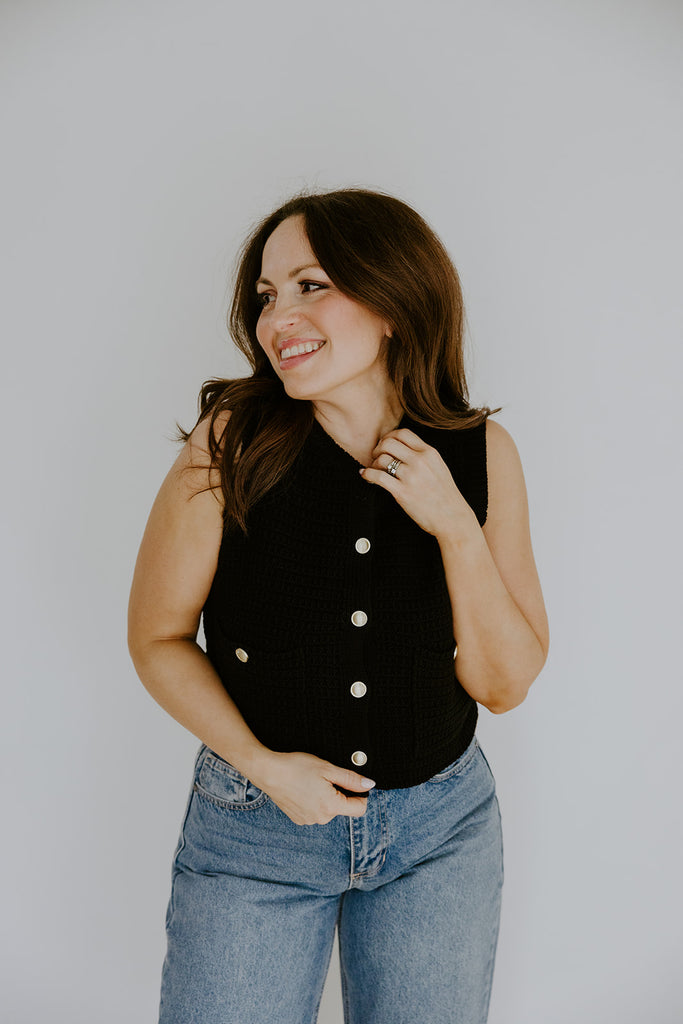 Sleeveless Knit Vest - Black