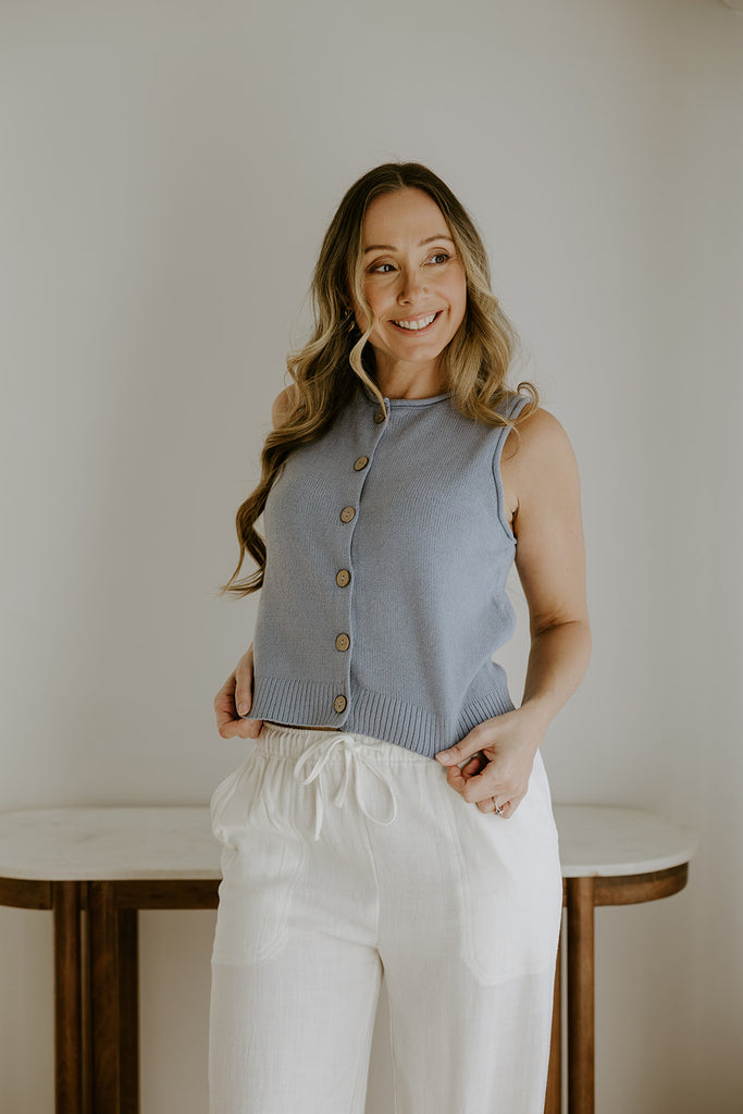 Rolled Hem Sleeveless Vest - Blue
