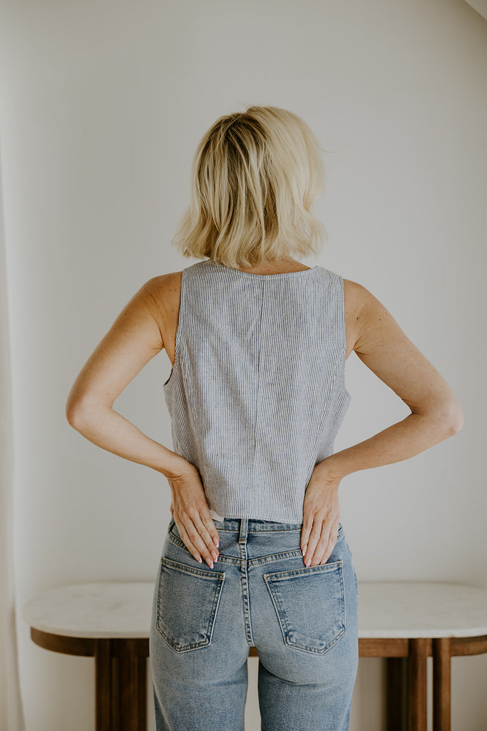 Thin Stripe Vest Blue and White