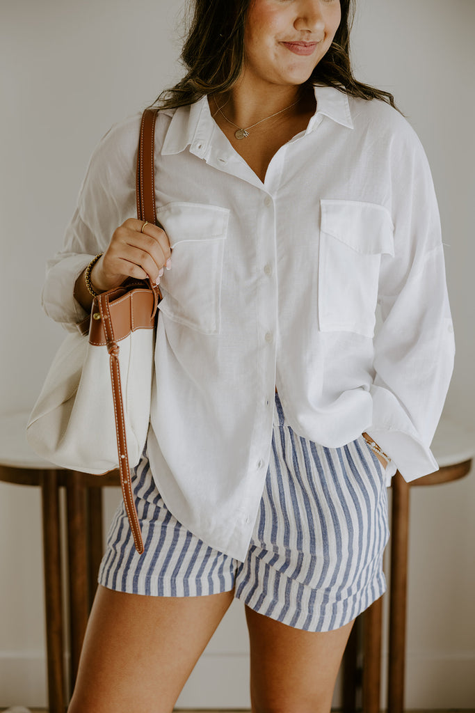 Linen Shirt with Cargo Pocket - White