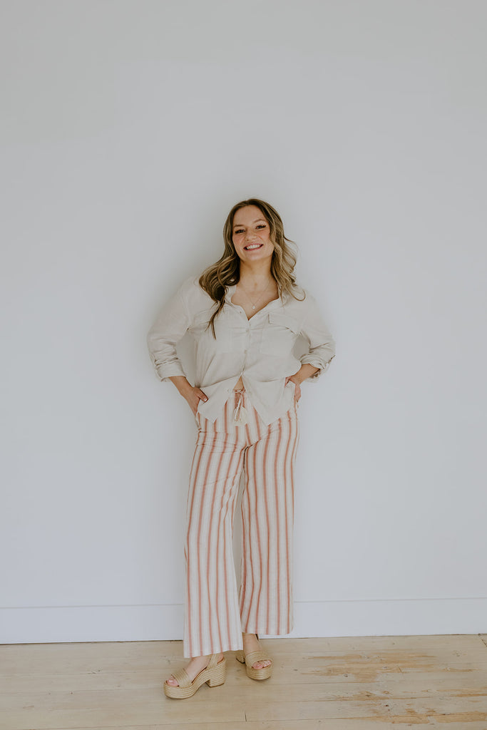 Striped Relaxed Linen Pant - Sunset