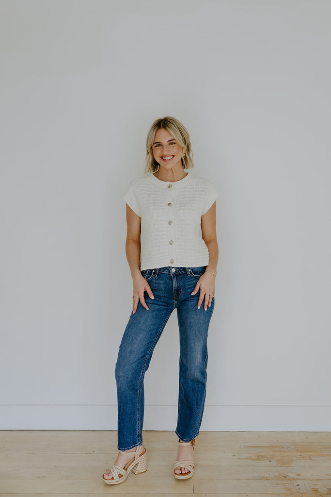 Knit Vest with Cap Sleeve - Ivory