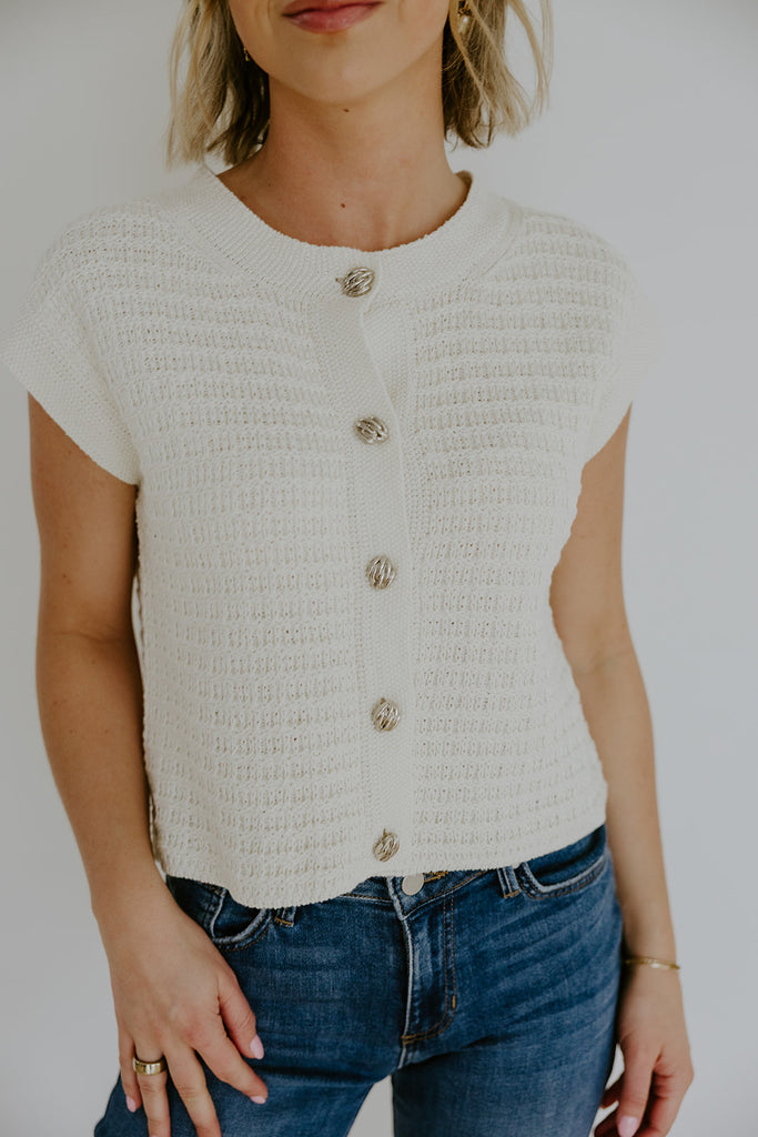 Knit Vest with Cap Sleeve - Ivory