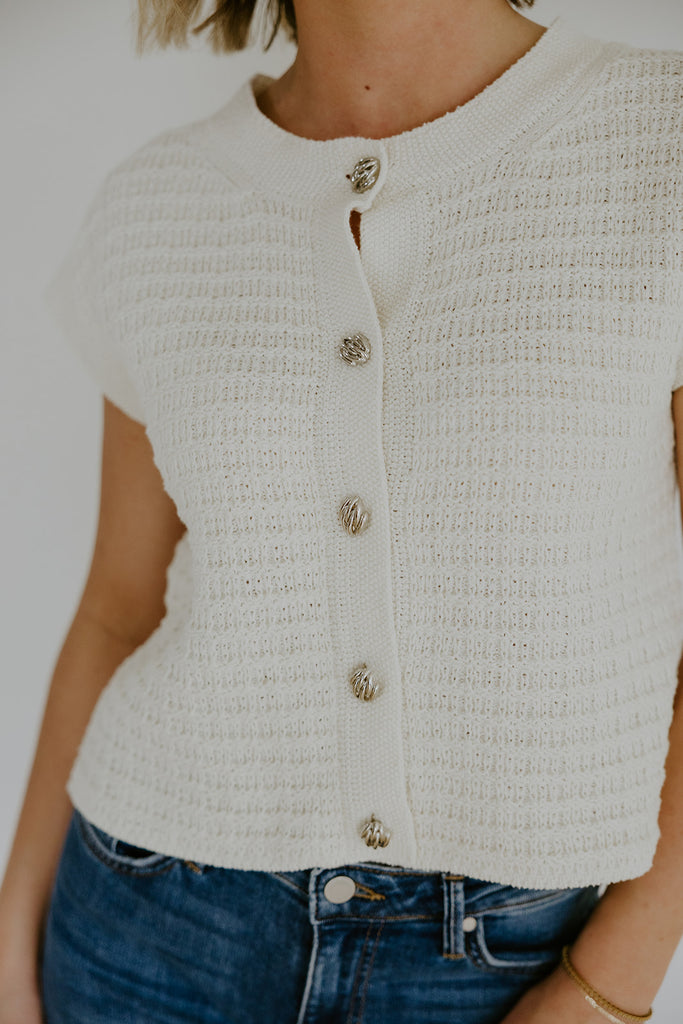 Knit Vest with Cap Sleeve - Ivory