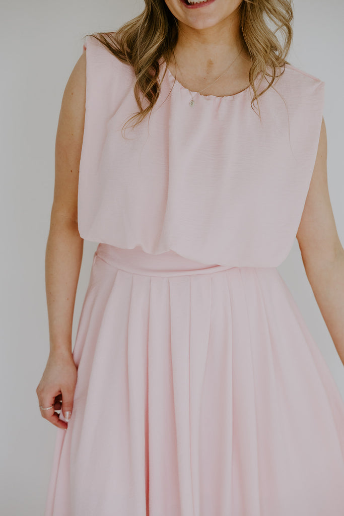 Bubble Top & Flowy Midi Skirt Set - Pink
