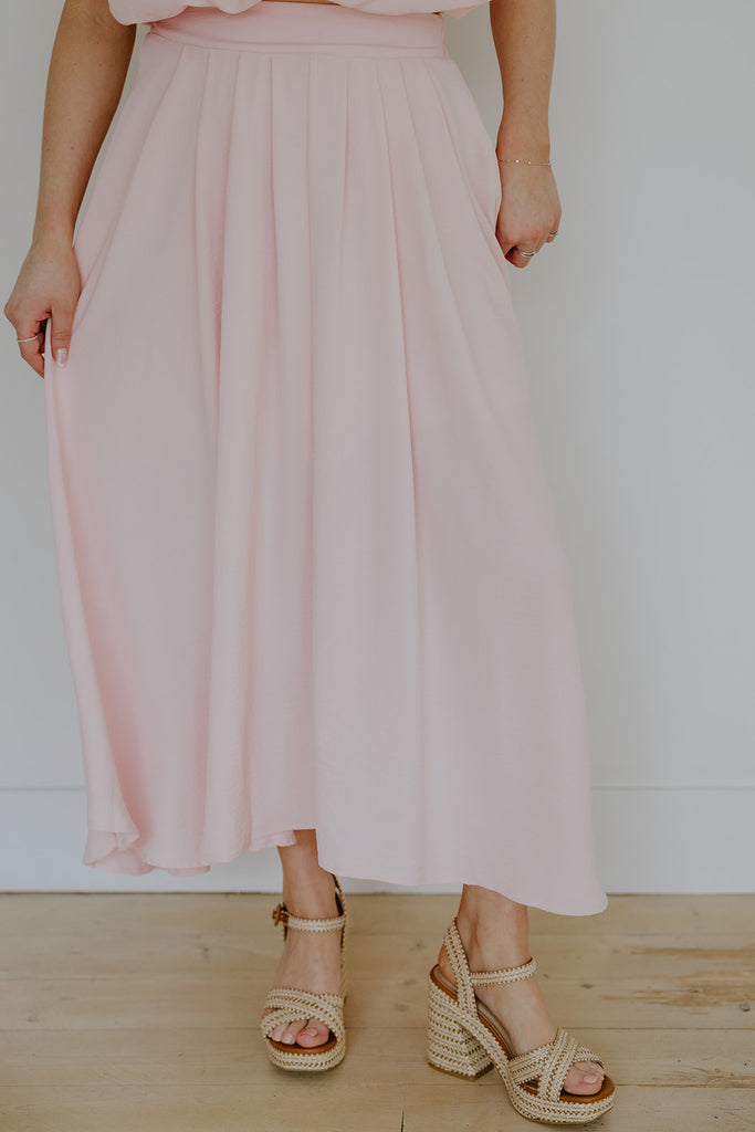 Bubble Top & Flowy Midi Skirt Set - Pink