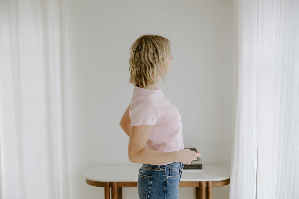 Short Sleeve Classic Cardigan - Pink