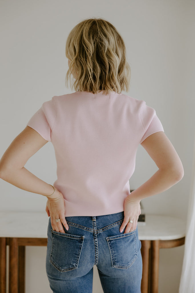Short Sleeve Classic Cardigan - Pink