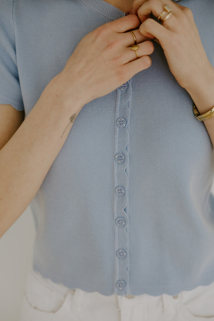 Scalloped Short Sleeve Cardi - Blue