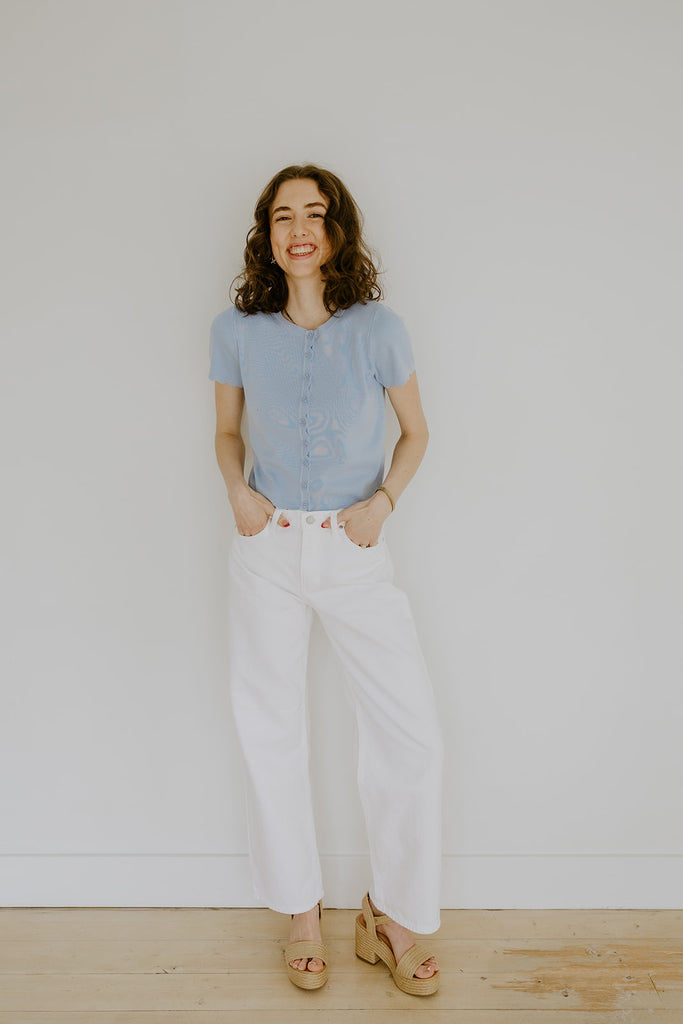 Scalloped Short Sleeve Cardi - Blue