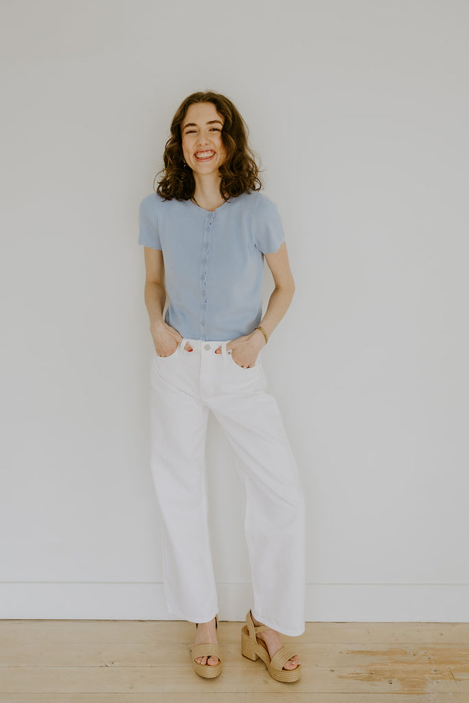 Scalloped Short Sleeve Cardi - Blue