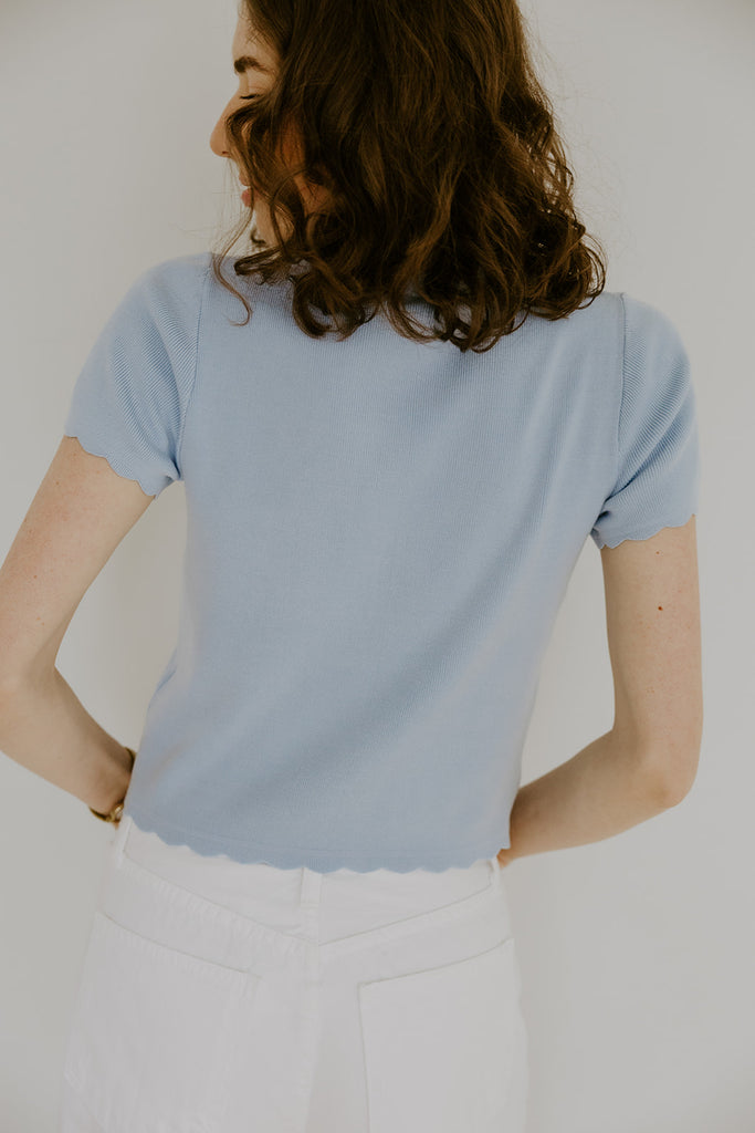 Scalloped Short Sleeve Cardi - Blue