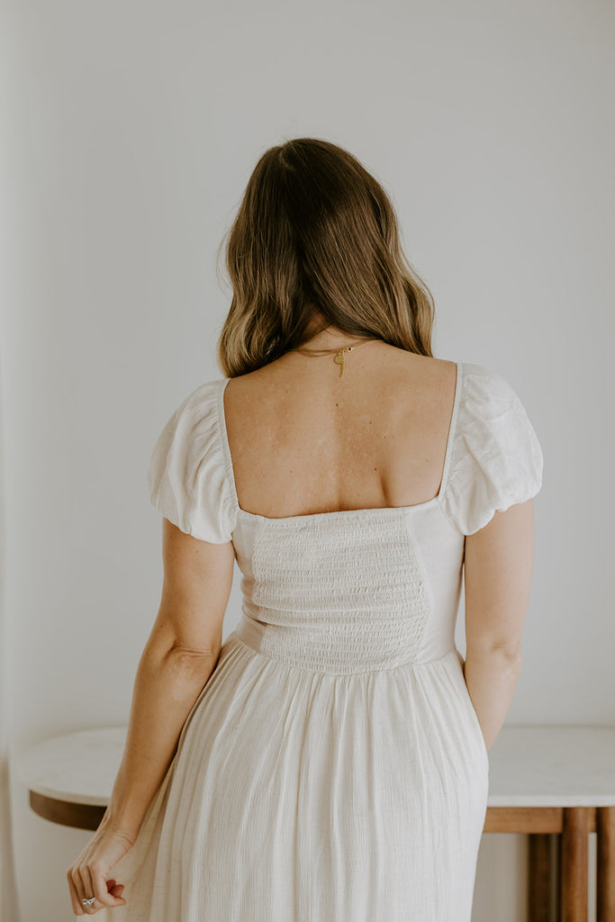 Ruched Detail Scoop Neck Midi - Natural