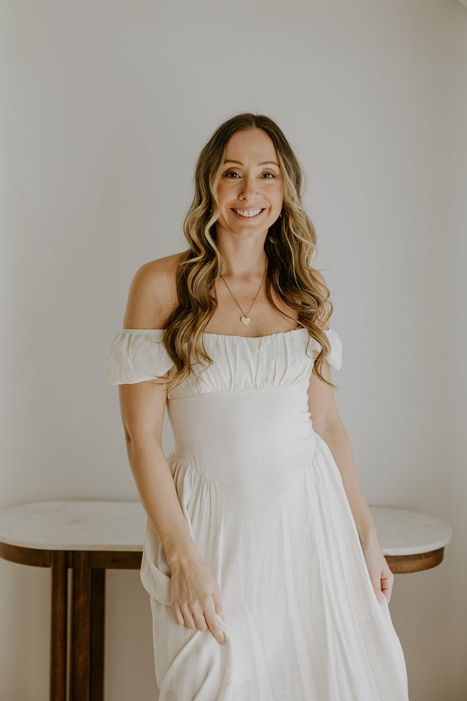 Ruched Detail Scoop Neck Midi - Natural