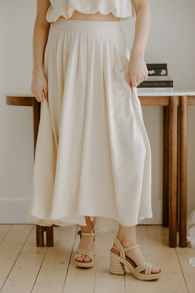 Bubble Top & Flowy Midi Skirt Set - Natural