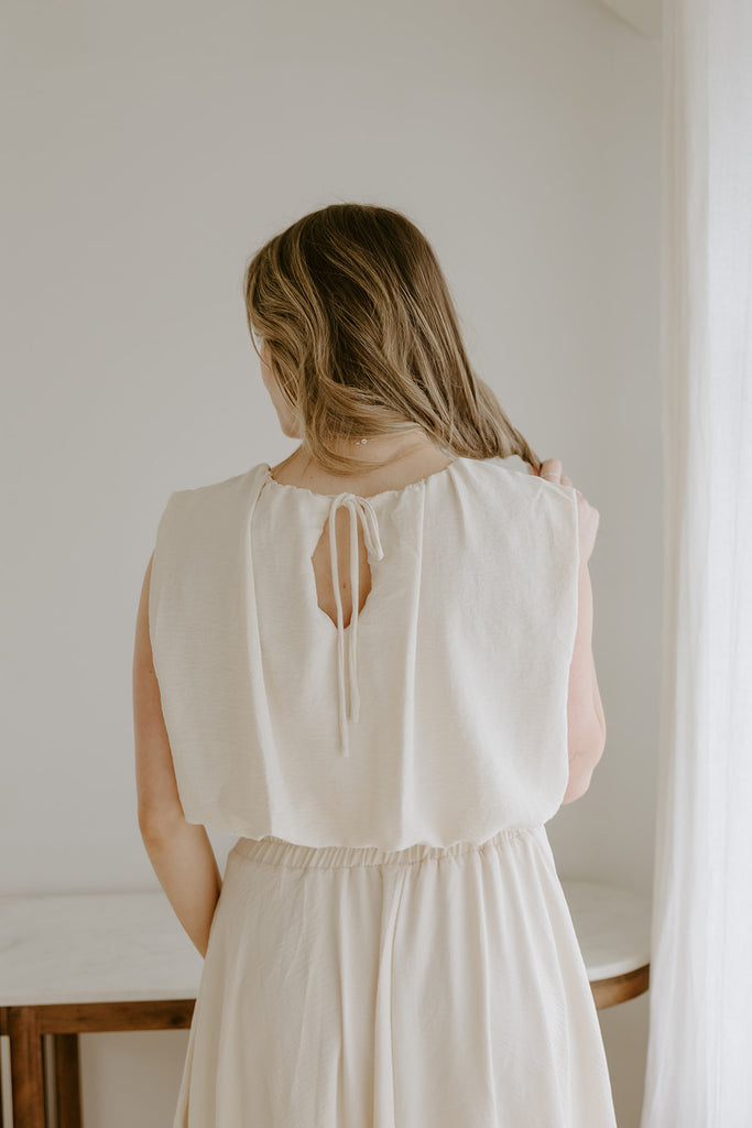 Bubble Top & Flowy Midi Skirt Set - Natural