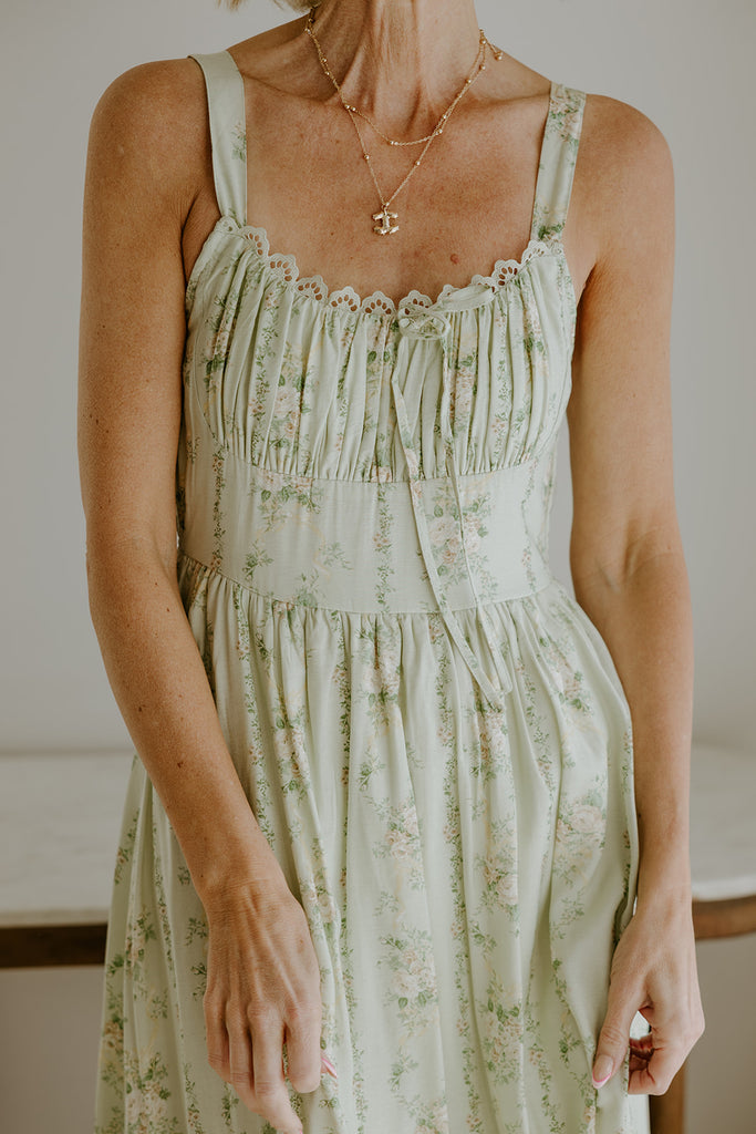 Floral Corset Midi Dress - Green