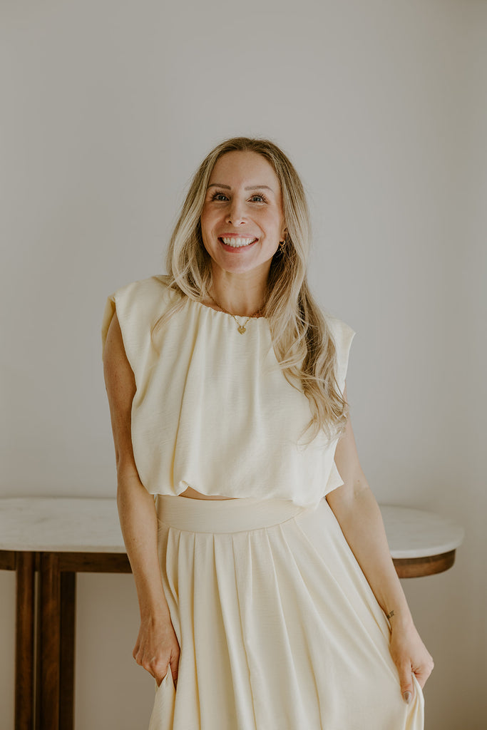 Bubble Top & Midi Skirt Set - Yellow