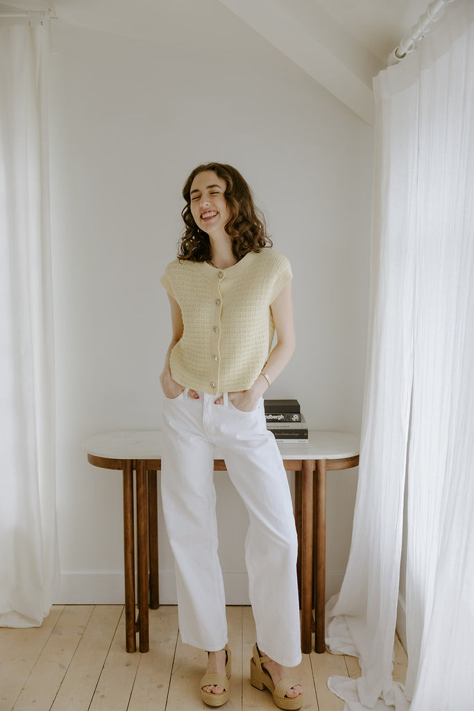 Knit Vest with Cap Sleeve - Yellow