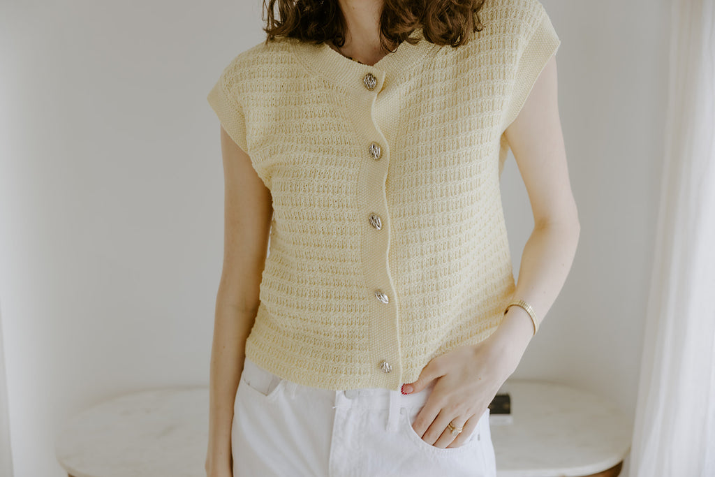 Knit Vest with Cap Sleeve - Yellow