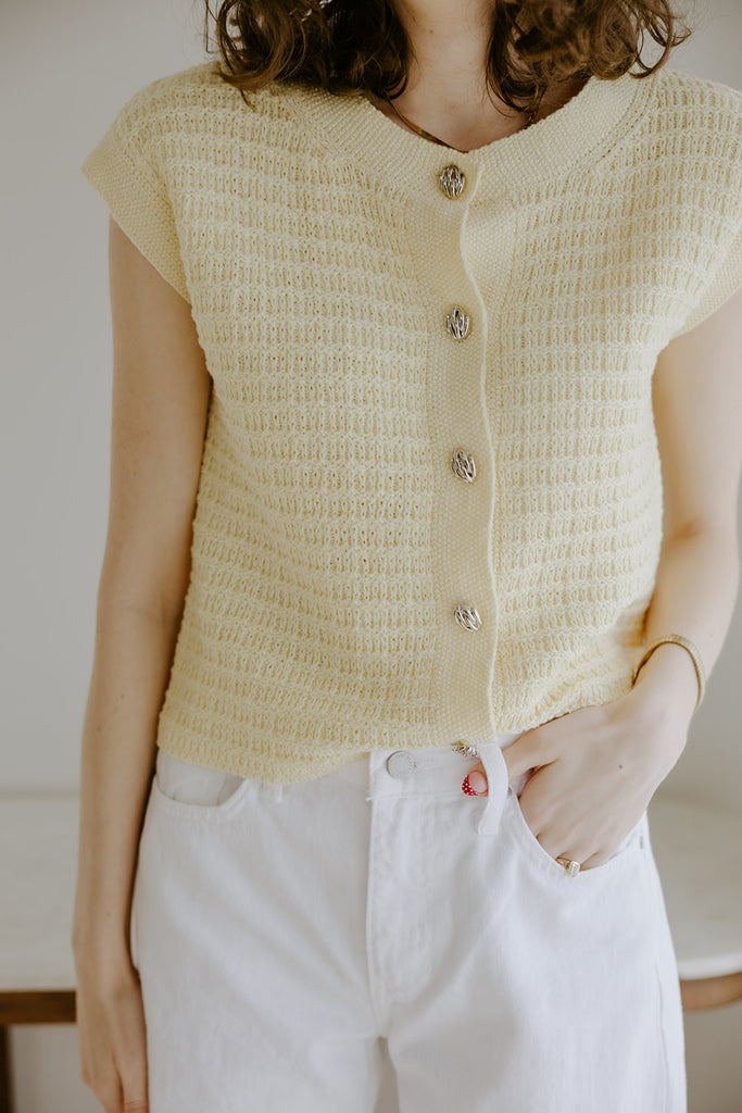 Knit Vest with Cap Sleeve - Yellow