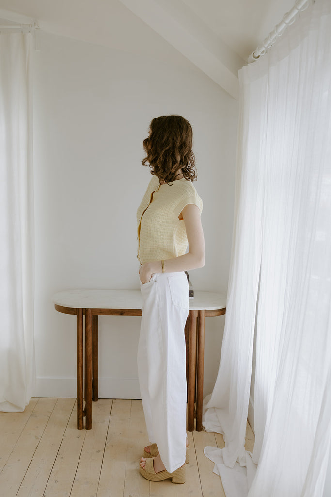 Knit Vest with Cap Sleeve - Yellow