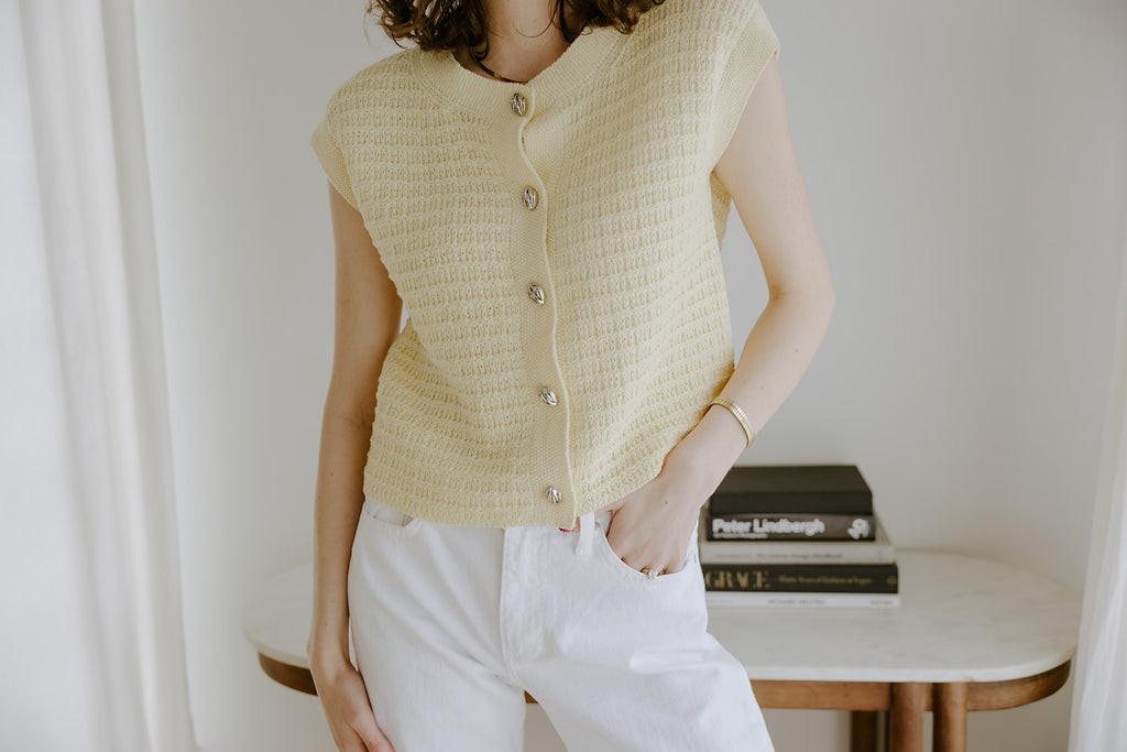 Knit Vest with Cap Sleeve - Yellow