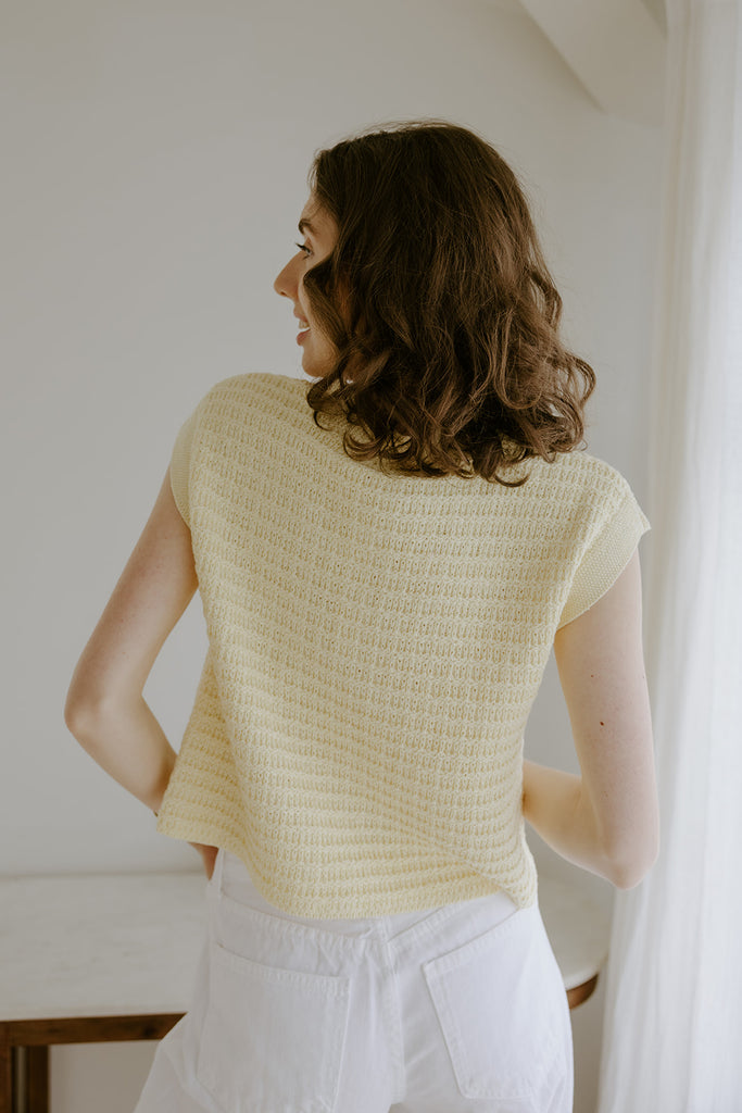 Knit Vest with Cap Sleeve - Yellow