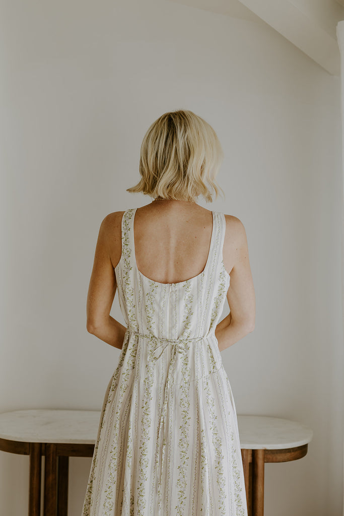 Sleeveless Front Tie Midi Dress - Ivory/Blue
