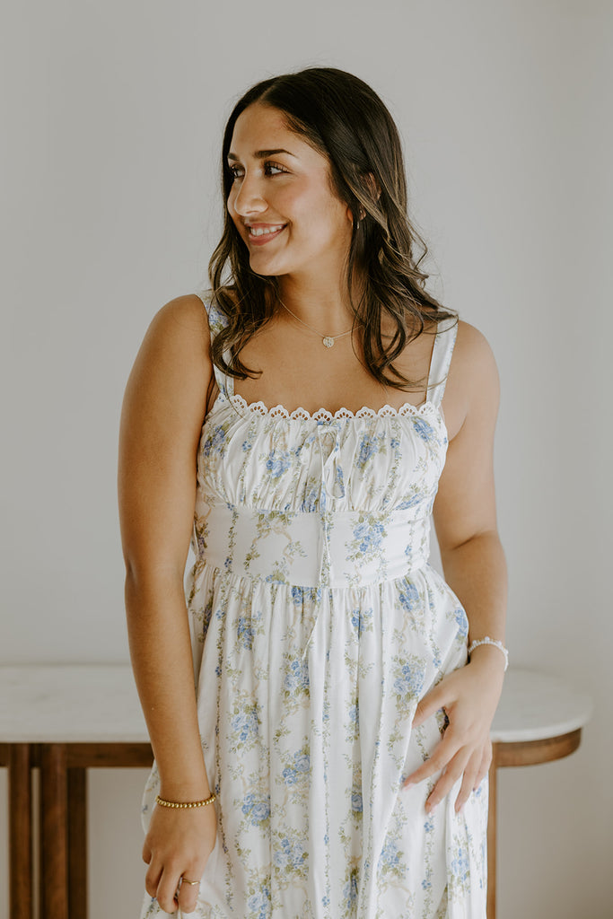 Floral Corset Midi Dress - Blue