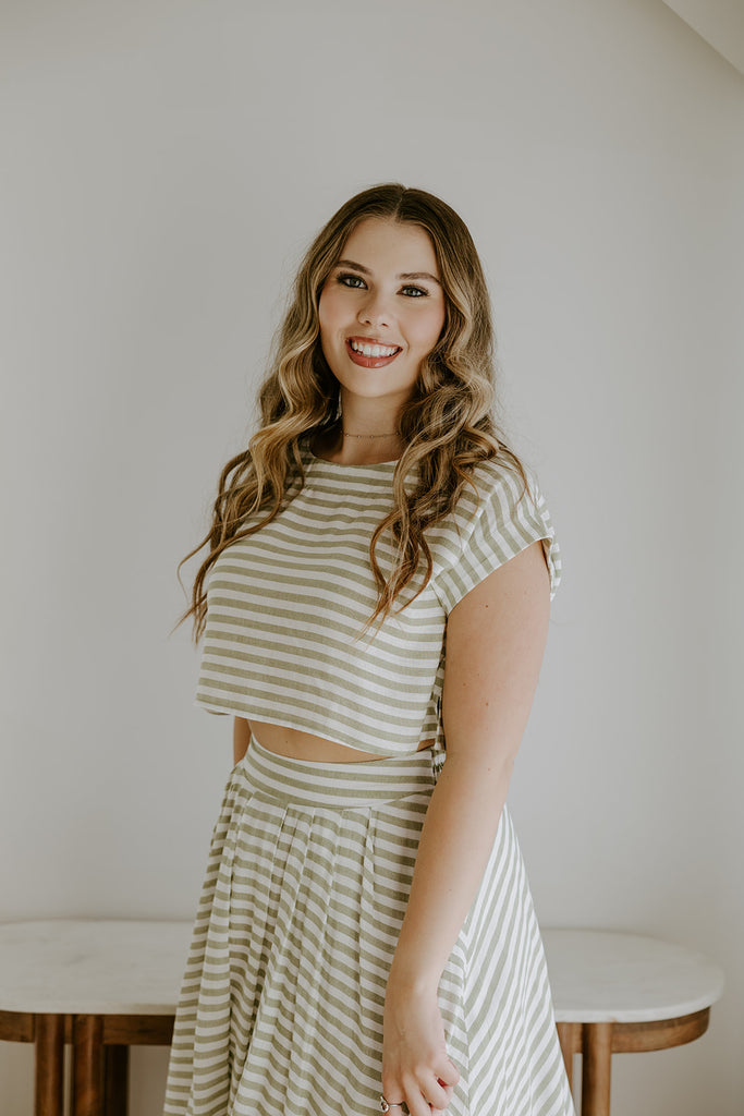 Striped Top & Skirt Set - Olive
