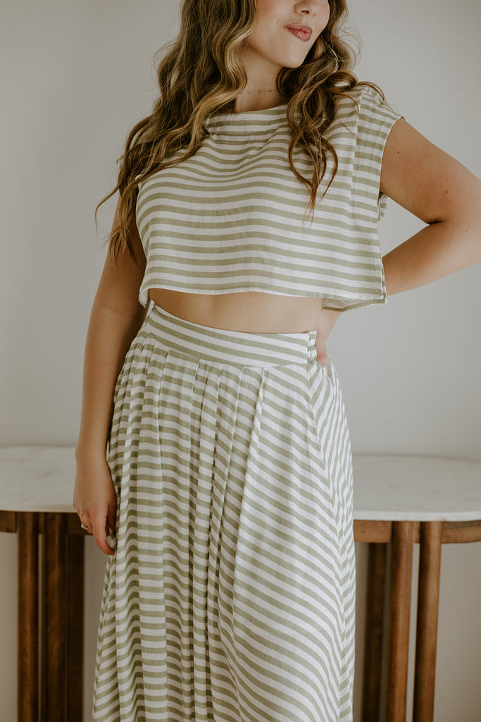 Striped Top & Skirt Set - Olive