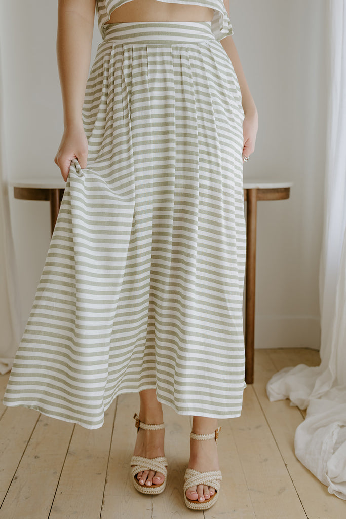 Striped Top & Skirt Set - Olive