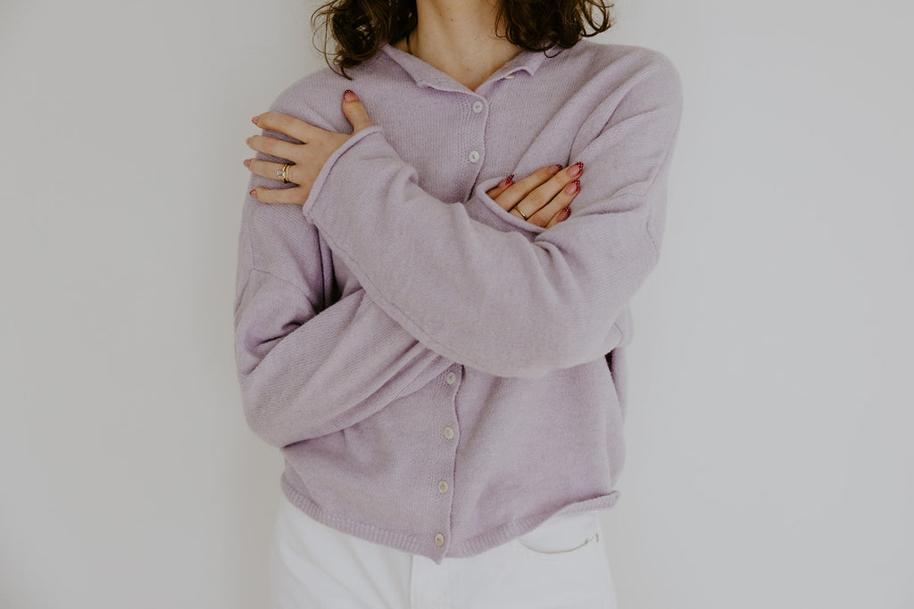 Lightweight Button Up Cardigan - Lavender