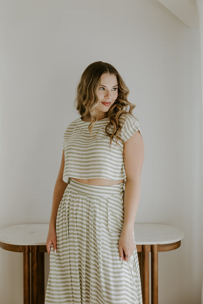 Striped Top & Skirt Set - Olive